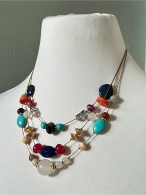 Chico’s Melly Illusion 3 Strand Stone Glass Bead Necklace Mermaidcore Fairycore